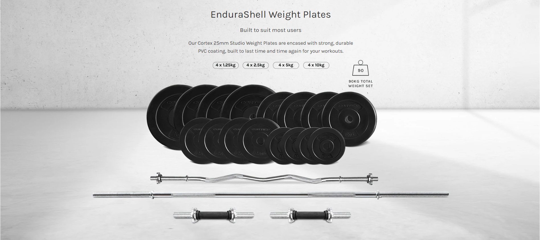 Lifespan CORTEX 90kg Set Showing Breakdown of Weight Plates